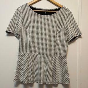 Peplum Houndstooth Short-sleeved Top